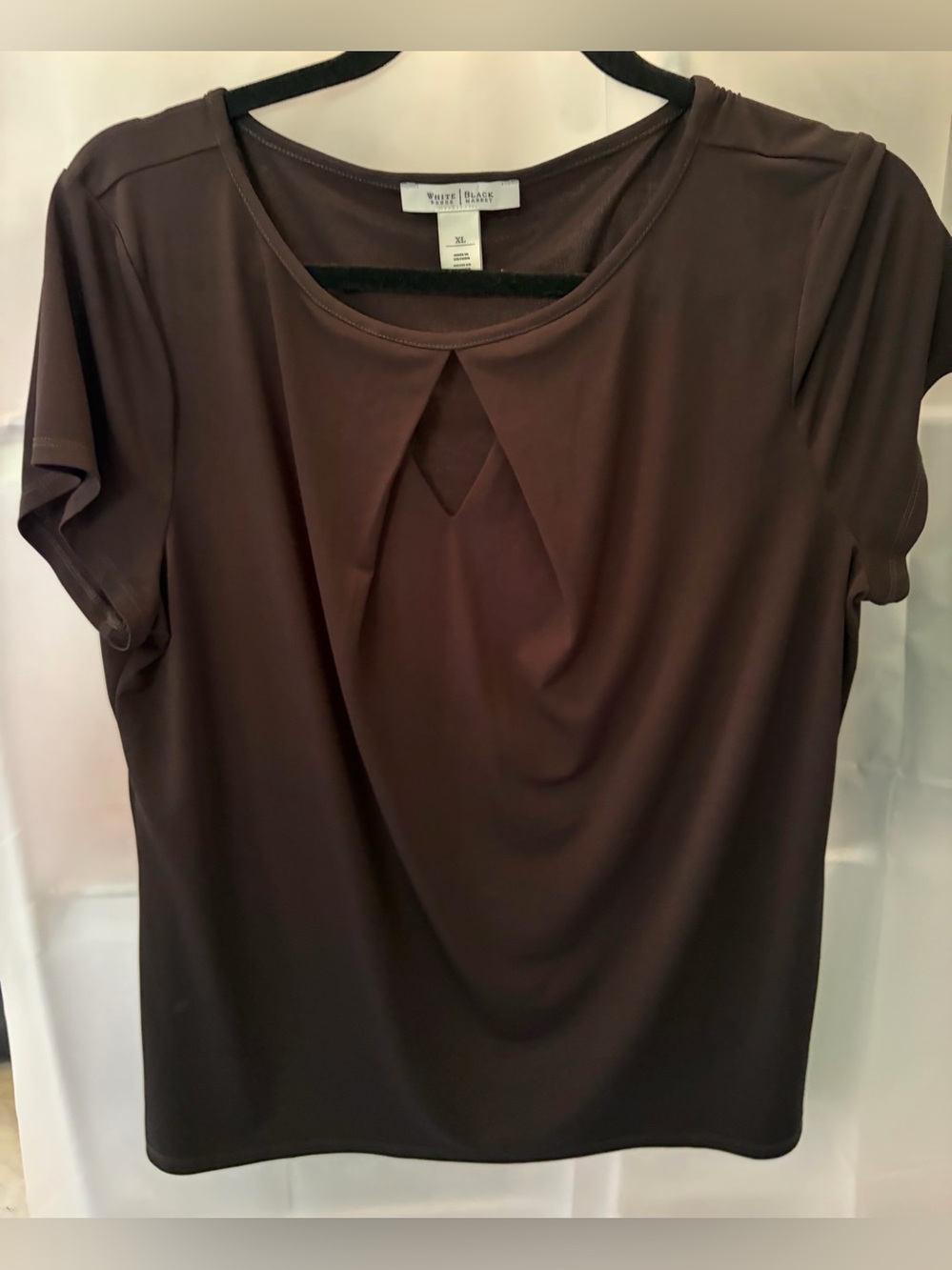 White House Black Market Black Short Sleeve Keyhole Tee